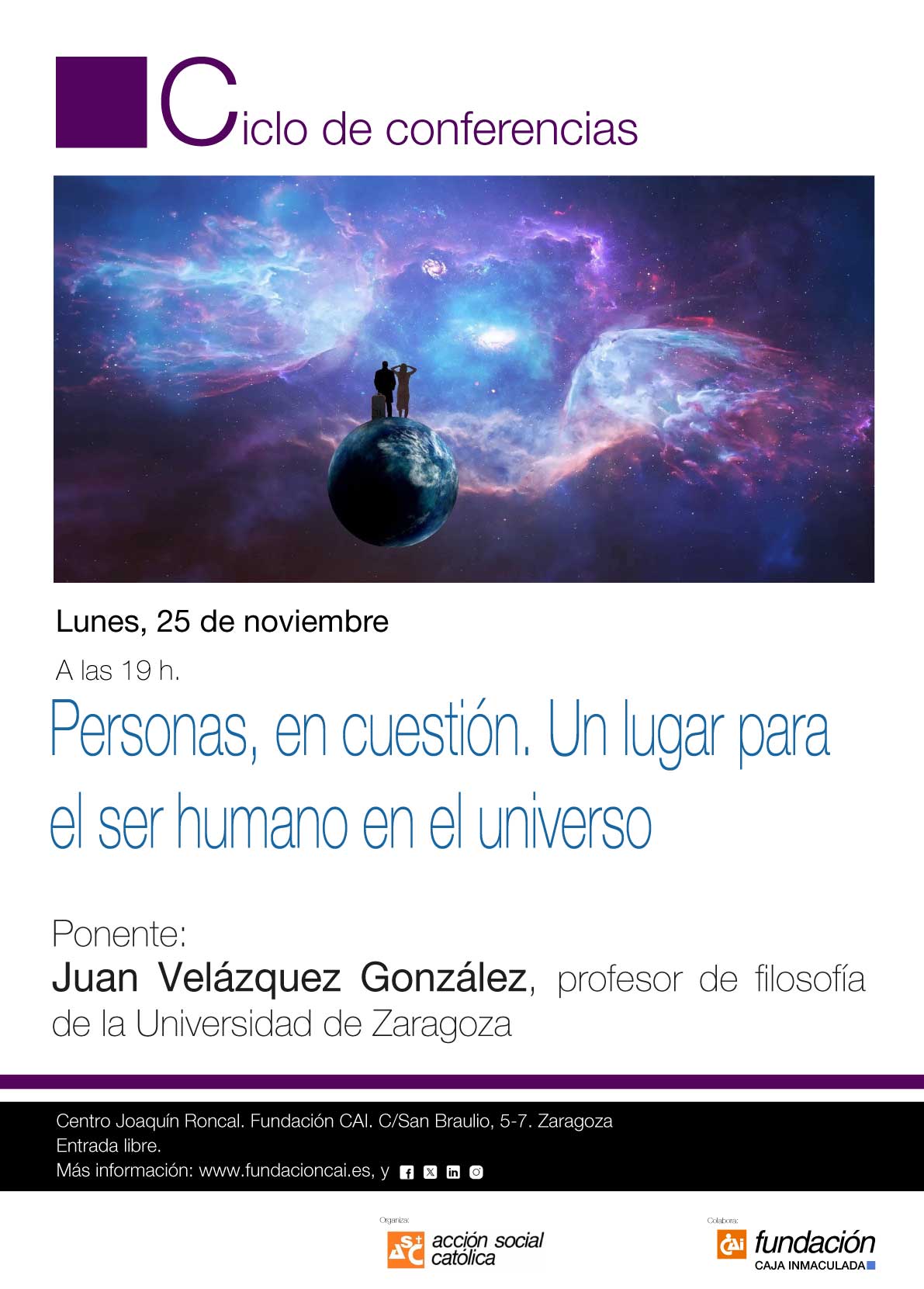 Conferencia "Personas en cuestión. Un lugar para el ser humano en el universo"