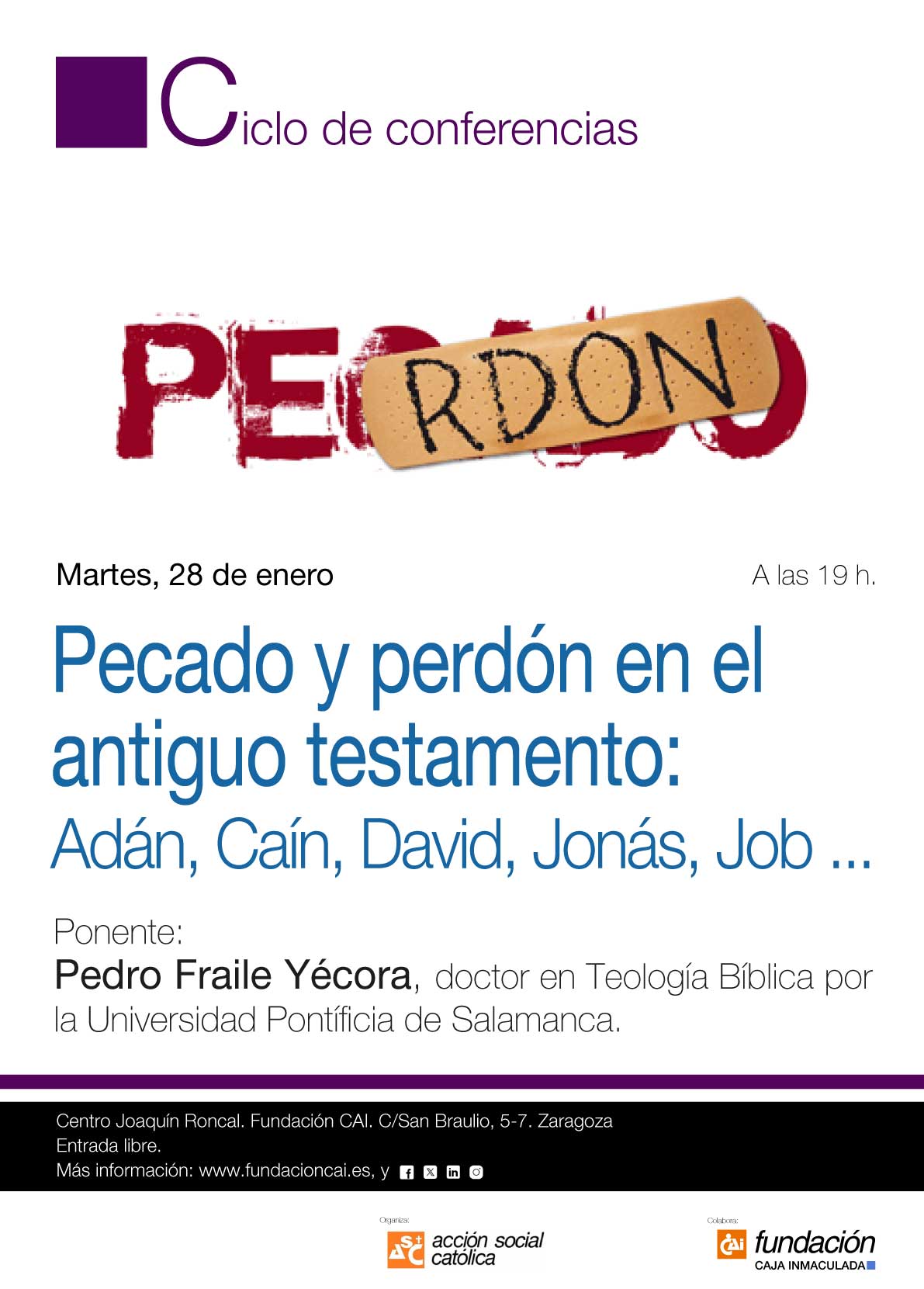 Pecado y perdón en el AT: Adán, Caín, David, Jonás, Job,...