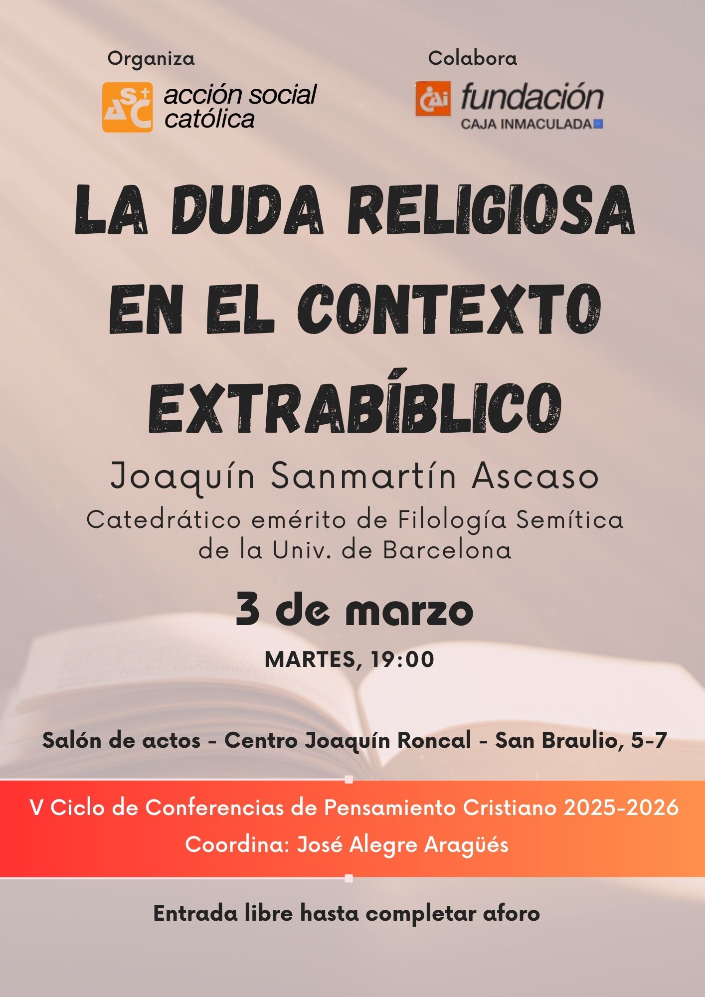 V Ciclo conferencias Pensamiento cristiano: La duda religiosa en el contexto extrabíblico