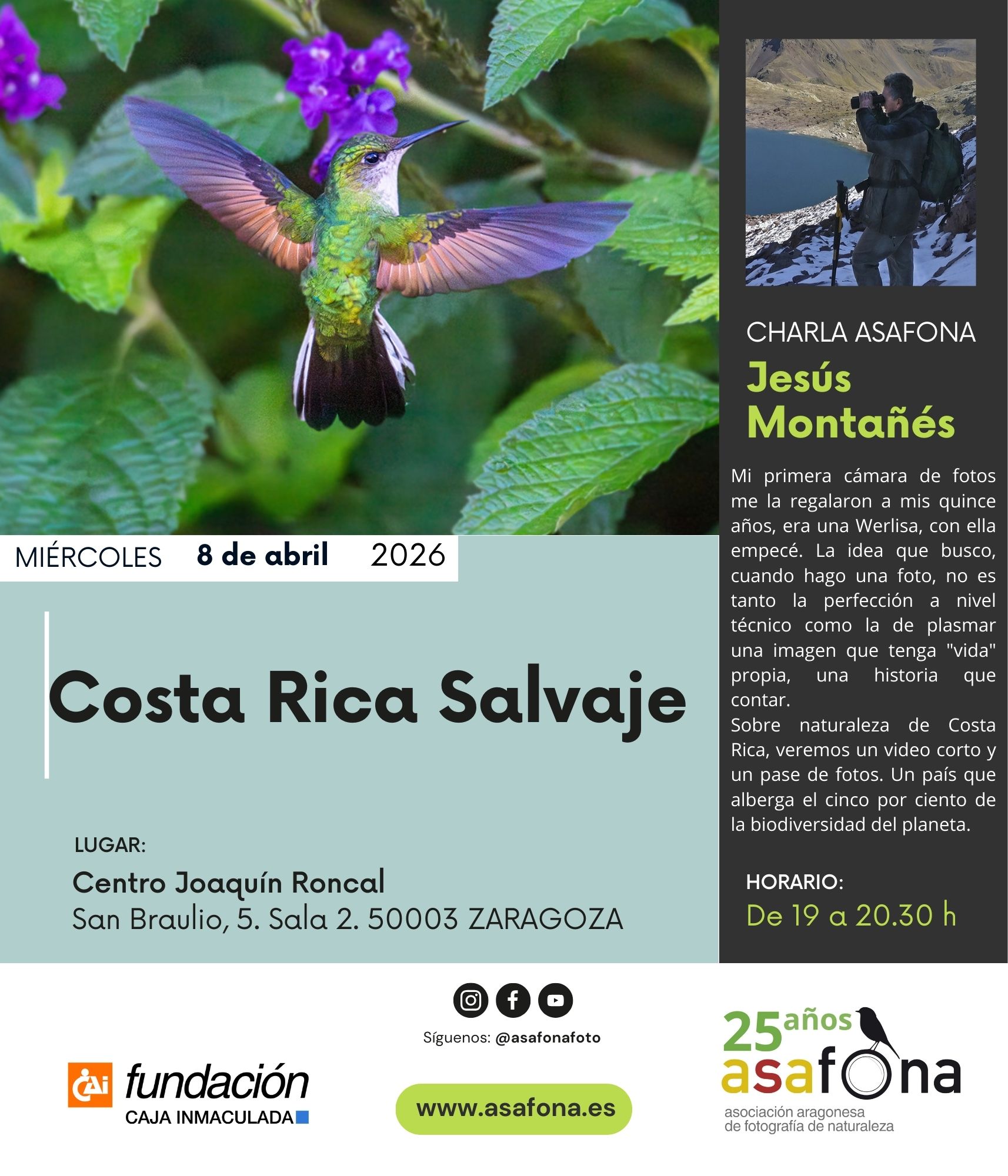 Costa Rica Salvaje, charla impartida por Jesús Montañés. ASAFONA