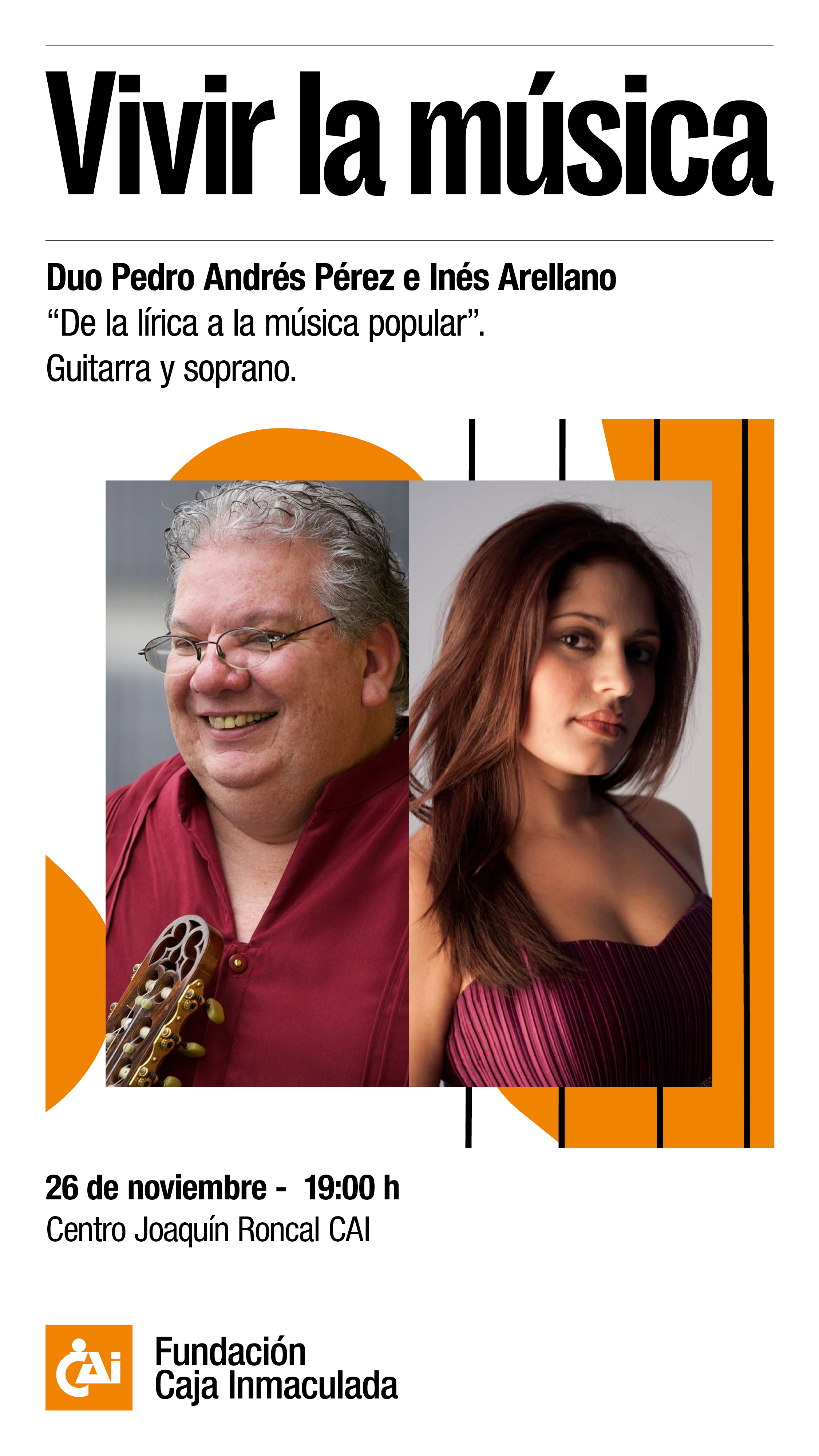 Dúo Pedro Andrés Pérez e Inés Arellano.  “De la lírica a la música popular”.  VIVIR LA MÚSICA. Otoño 2026