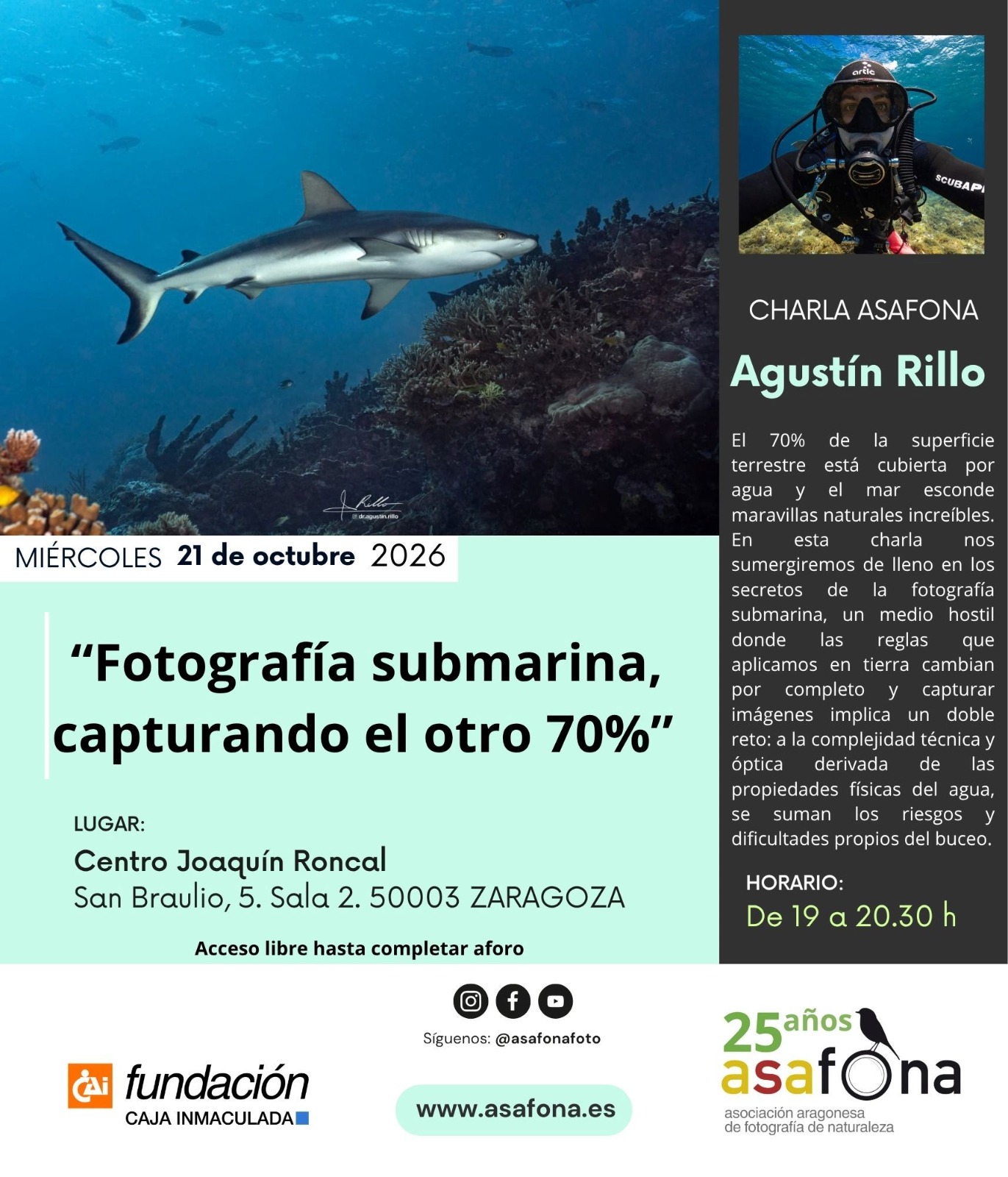 Charla-proyección de fotografía de naturaleza. "Fotografía submarina, capturando el otro 70%"